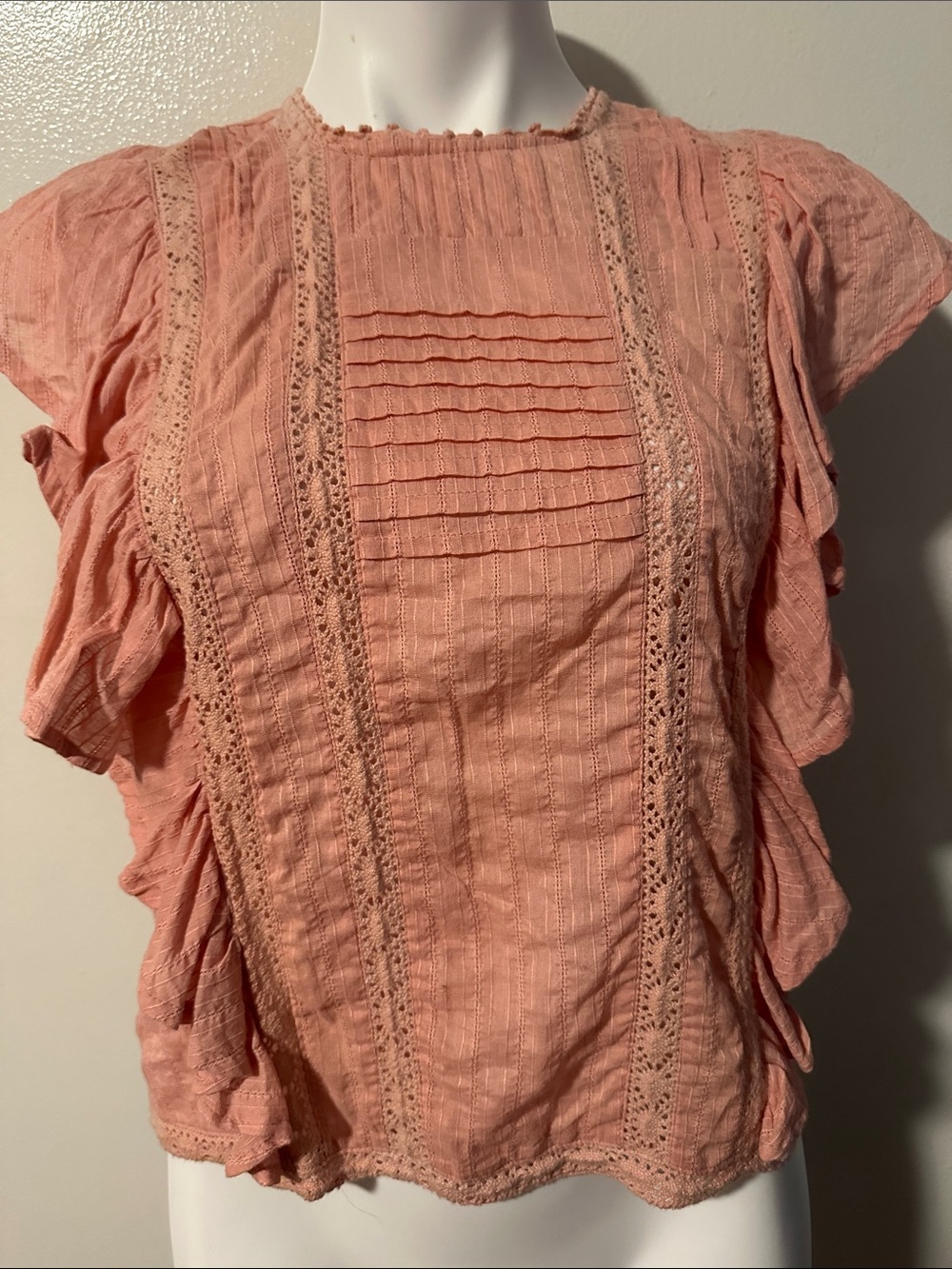 Women’s Peach Lace-Trim Ruffle Sleeve Blouse